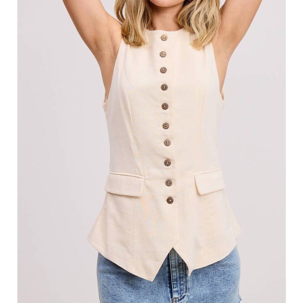 NEW MIMOSA long-line buttoned vest in natural